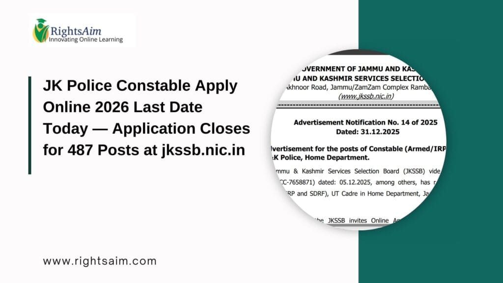 JK Police Constable Apply Online 2026 Last Date Today